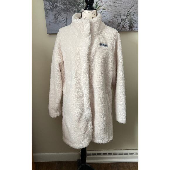 Columbia Jackets & Blazers - Columbia women's cream Sherpa fleece 3/4 length snap front coat, size XL